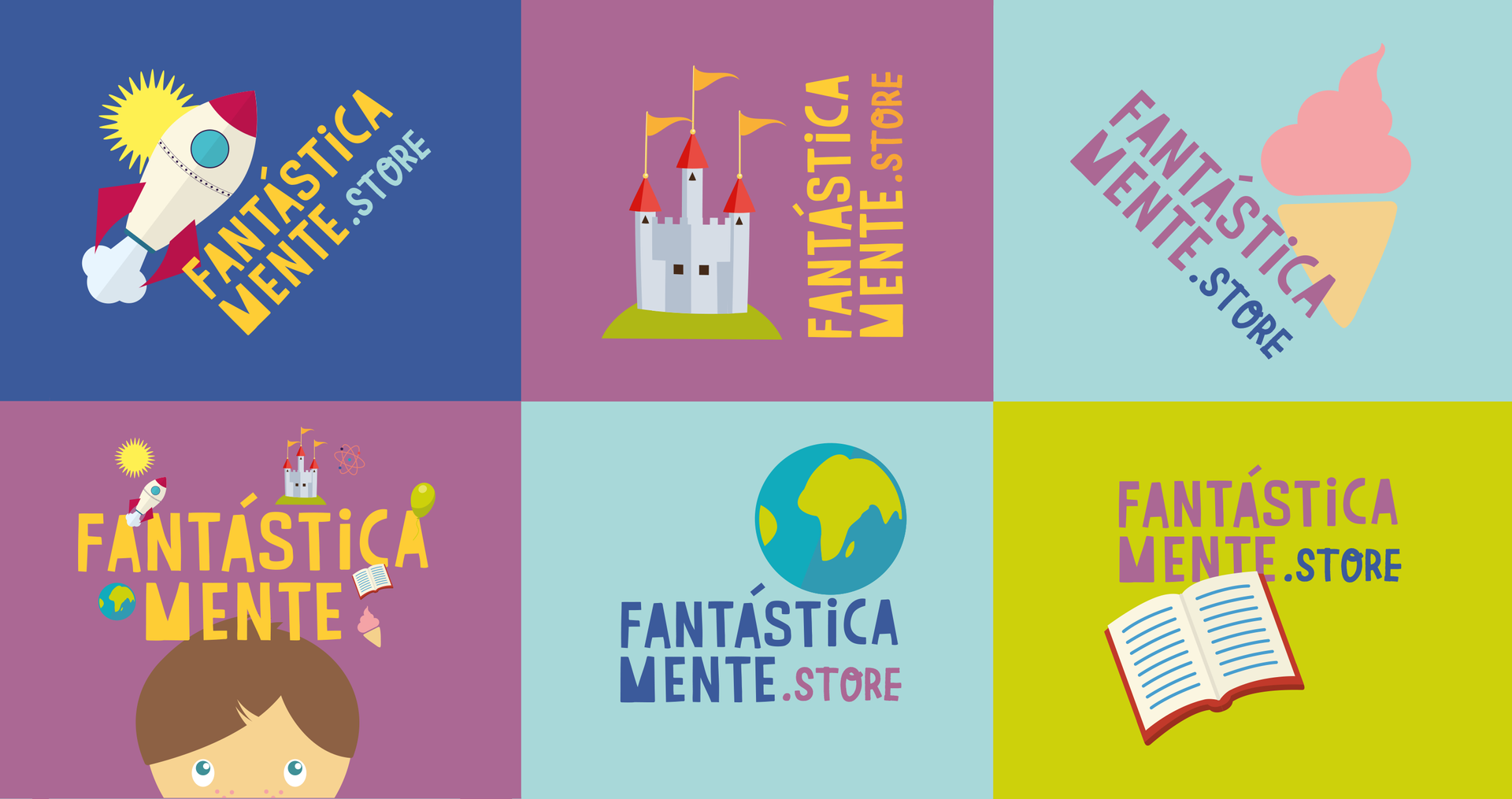Uma colagem de logotipos para uma fantástica loja mente