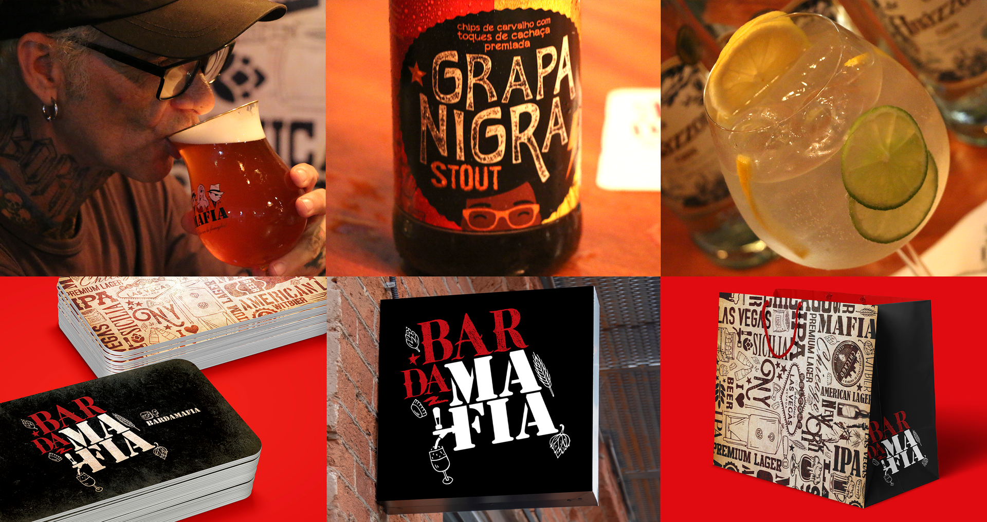 BAR DA MAFIA Um homem está bebendo uma garrafa de grapa negra stout