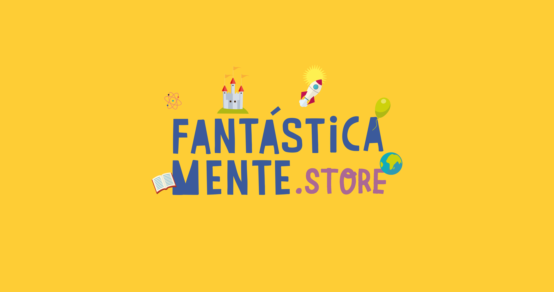 O logotipo da loja fantastica mente está em um fundo amarelo.