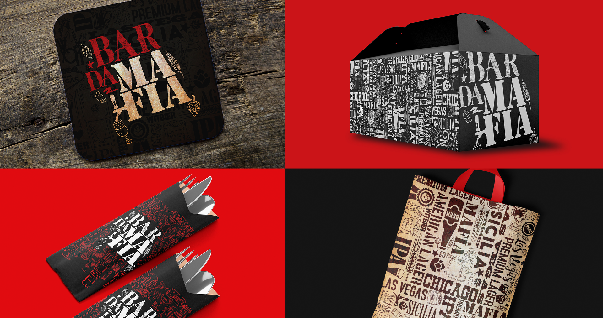 BAR DA MAFIA Uma colagem de quatro tipos diferentes de embalagens para bar mama