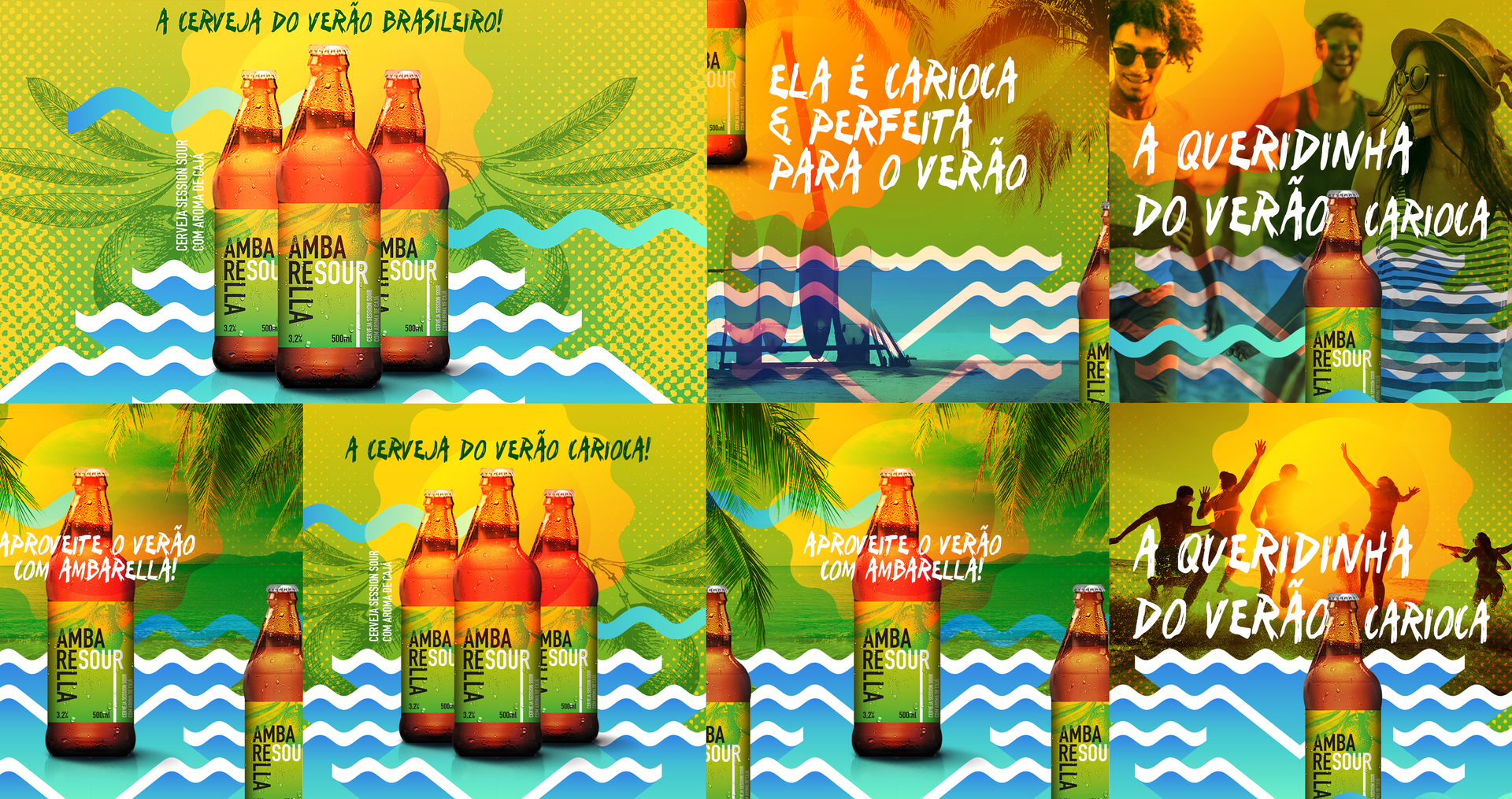 Uma colagem de propagandas de uma bebida chamada queridana