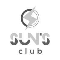 Um logotipo preto e branco para o clube do sol com um raio no meio.