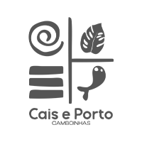 Um logotipo em preto e branco para cais e porto camboinhas.
