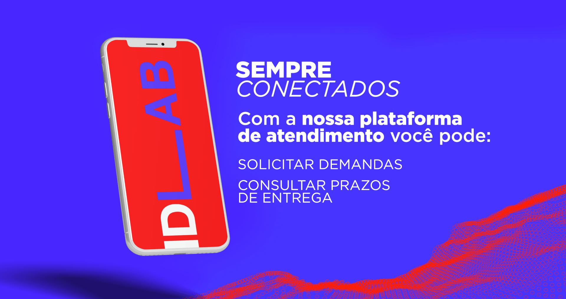 Um celular vermelho está sobre um fundo azul.