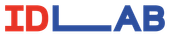 Um logotipo vermelho e azul para idlab em um fundo branco