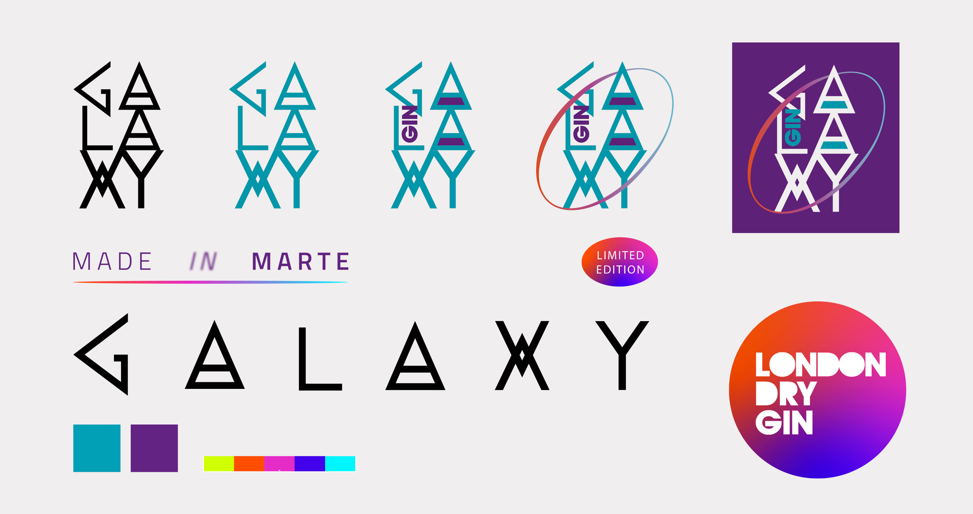 Um logotipo para o gin Galaxy feito em Marte e o gin seco de Londres