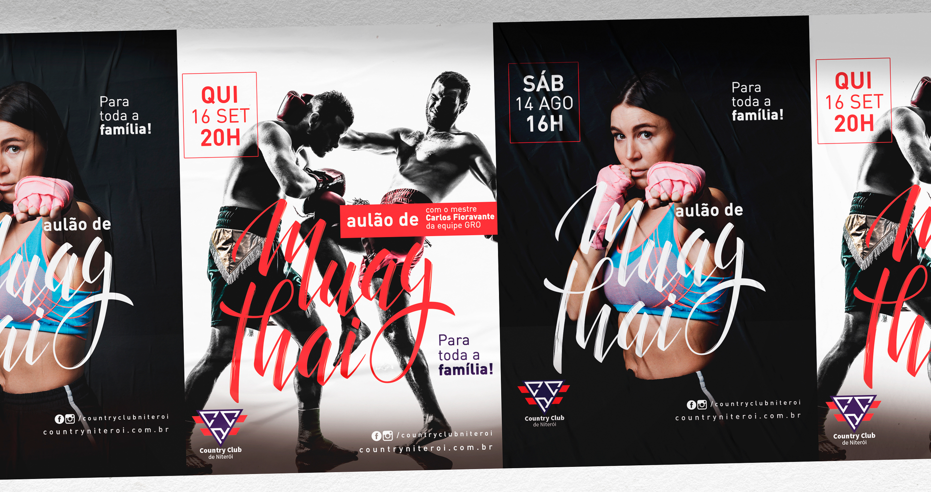 Uma fileira de panfletos para um evento de boxe