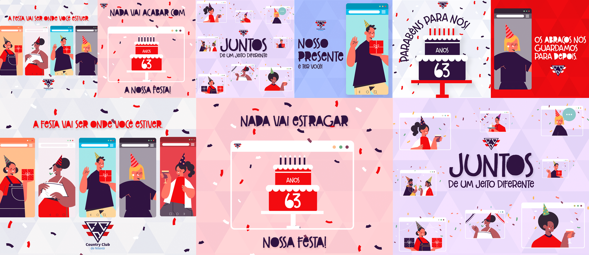 Uma colagem de imagens de pessoas comemorando um aniversário.