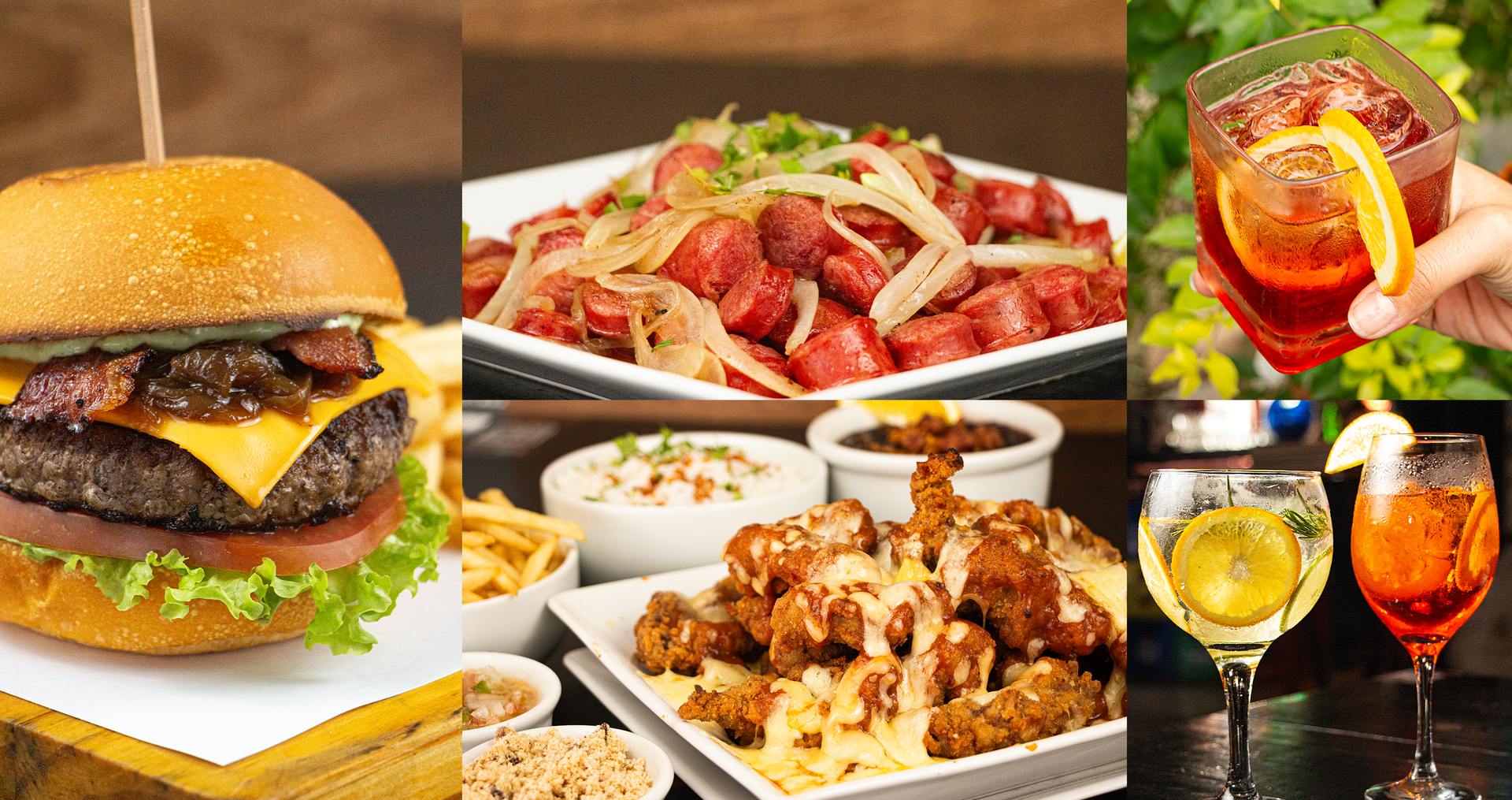 A collage of three pictures of different types of food and drinks.