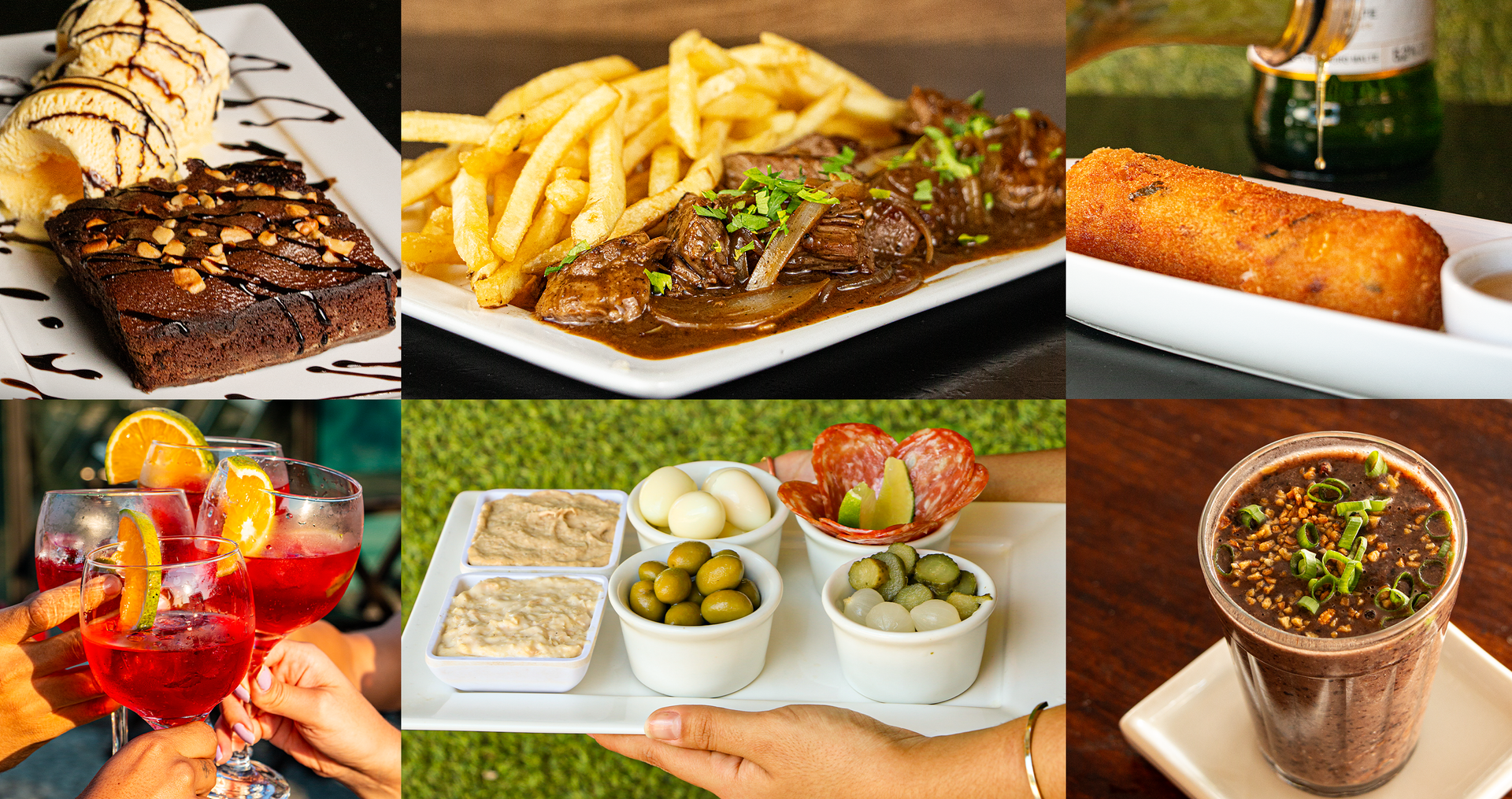 A collage of pictures of different types of food and drinks.