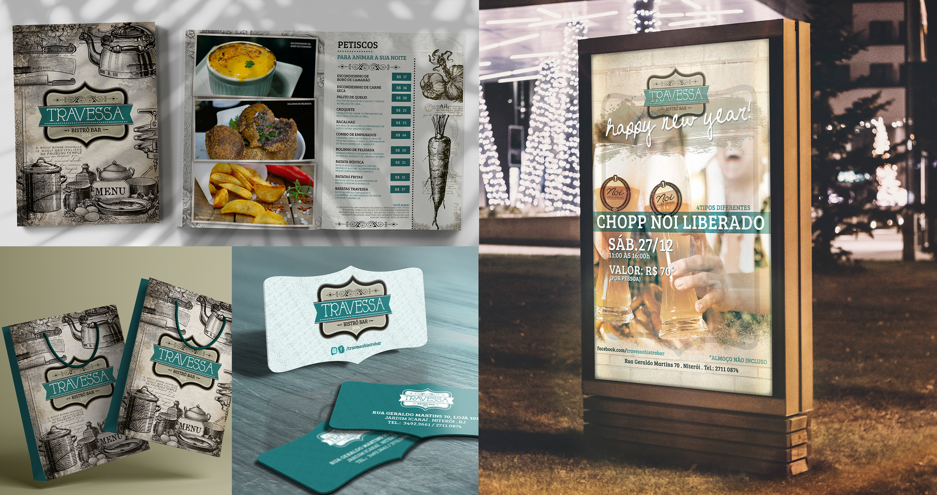 Travessa A collage of different types of advertisements for a restaurant