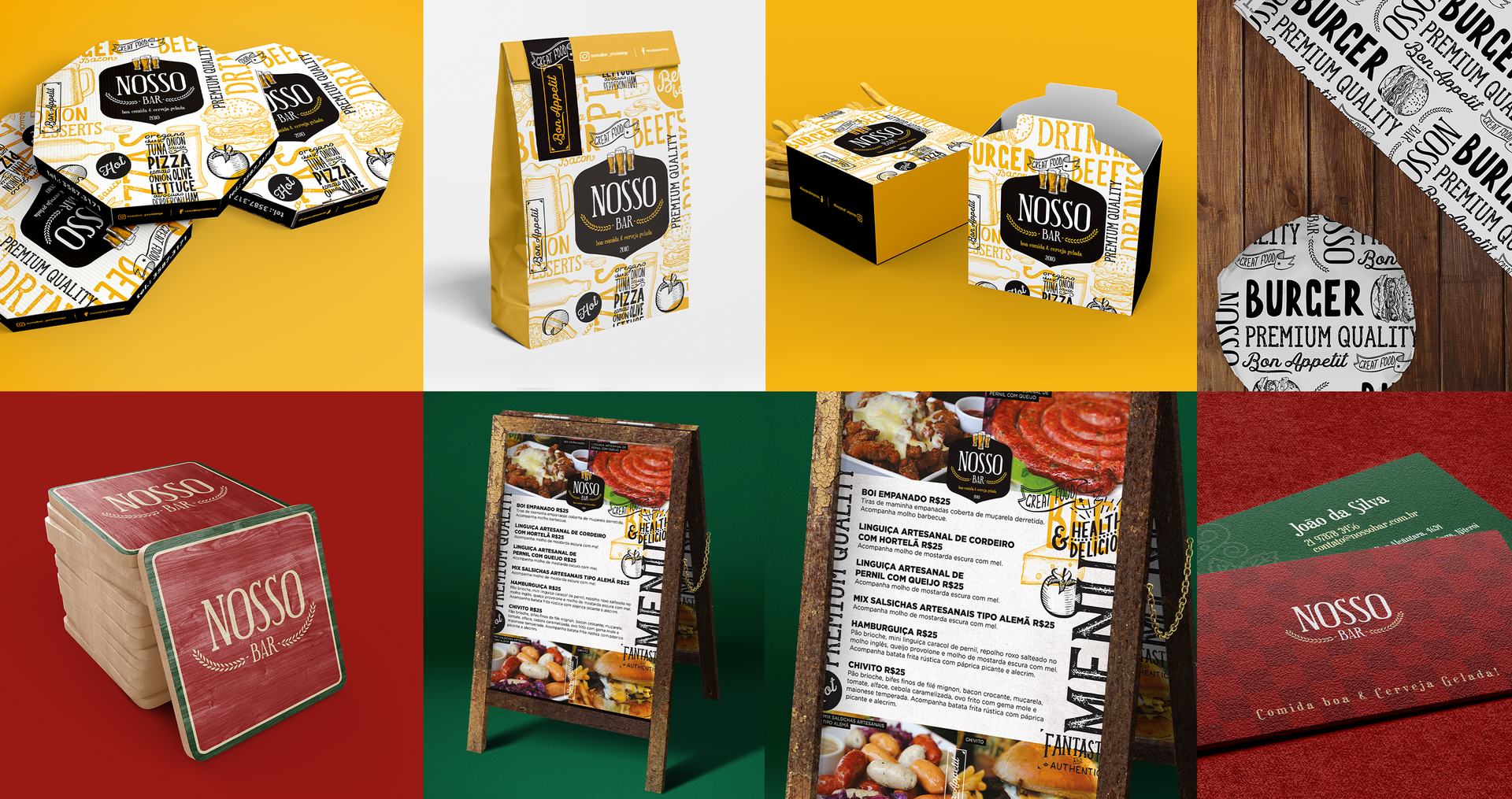 A collage of different types of food packaging.