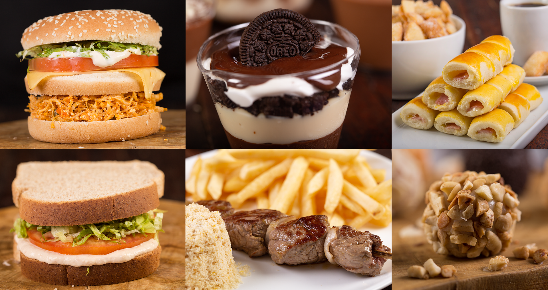 Há muitos tipos diferentes de comida nesta colagem.