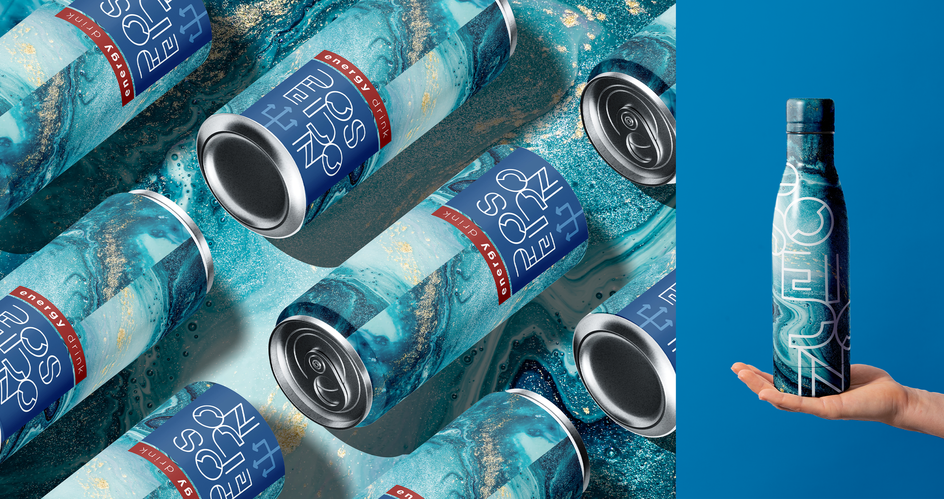 Poseidon Energy Drink A person is holding a bottle of water in their hand.