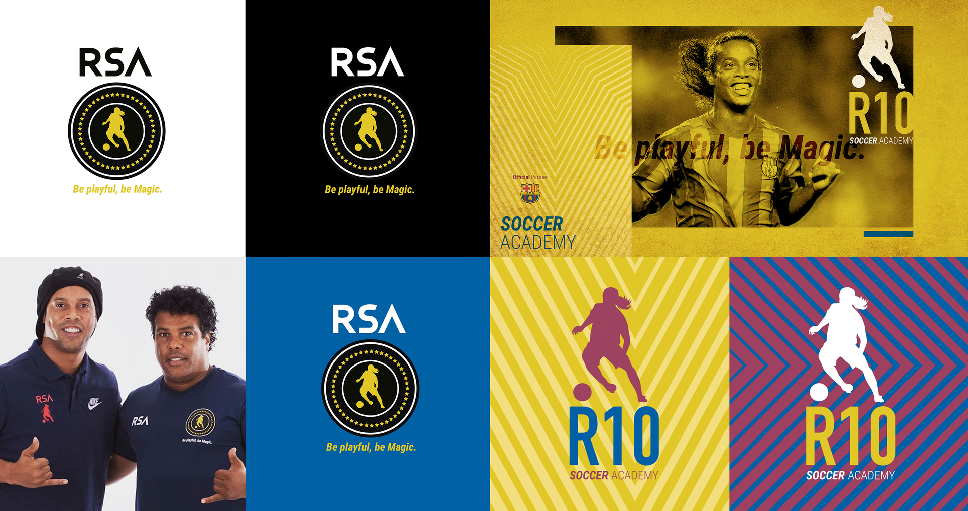 Ronaldinho Soccer Academy Uma colagem de imagens com as letras rsa