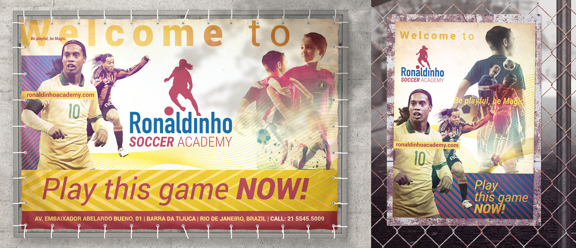 Ronaldinho Soccer Academy Uma placa que diz bem-vindo à academia de futebol Ronaldinho