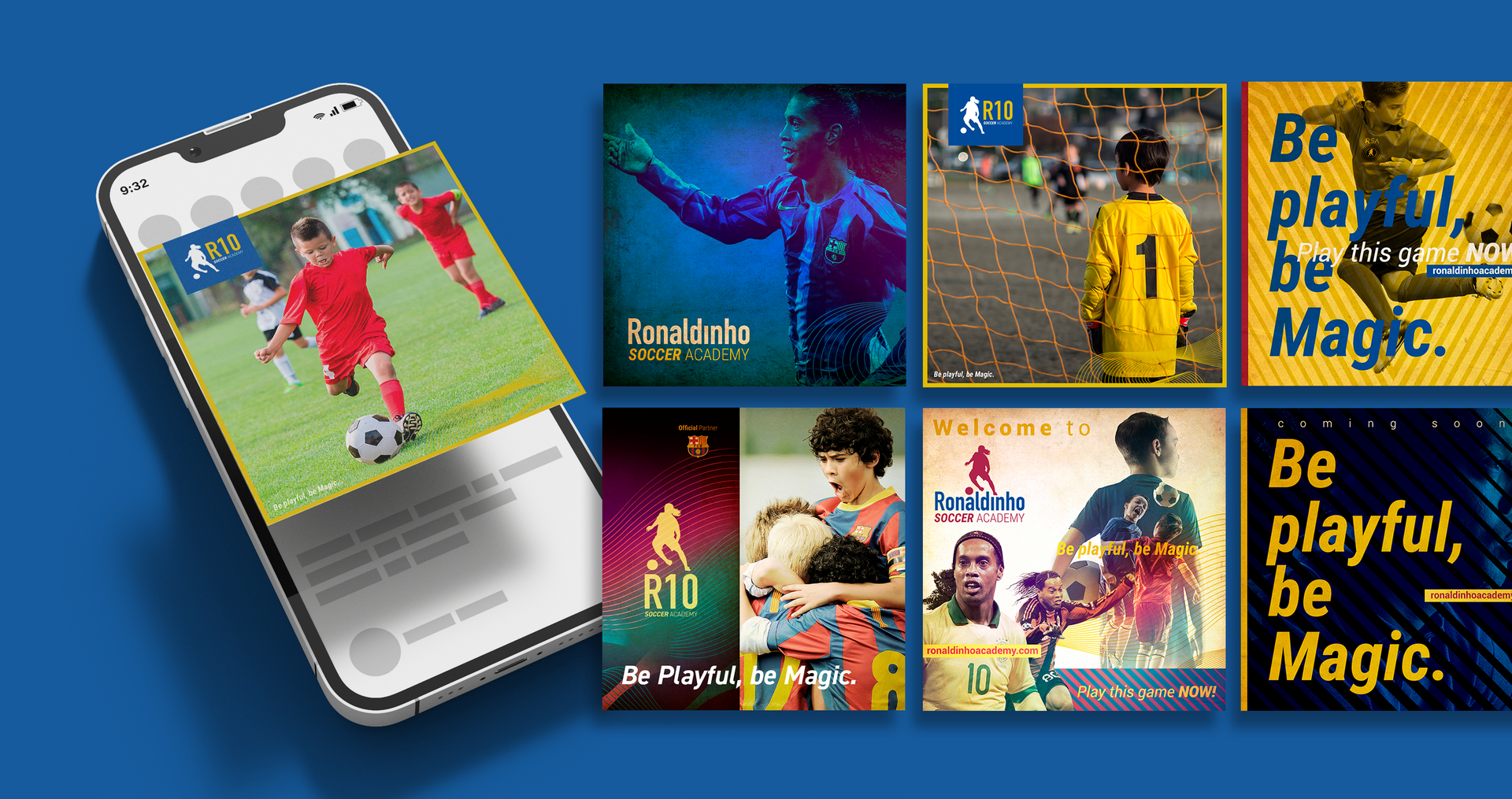 Ronaldinho Soccer Academy Um celular com a foto de um jogador de futebol.