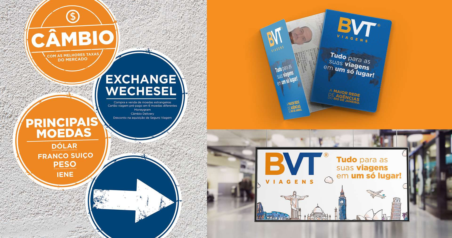 BVT Viagens Uma colagem de placas e uma placa que diz bvt