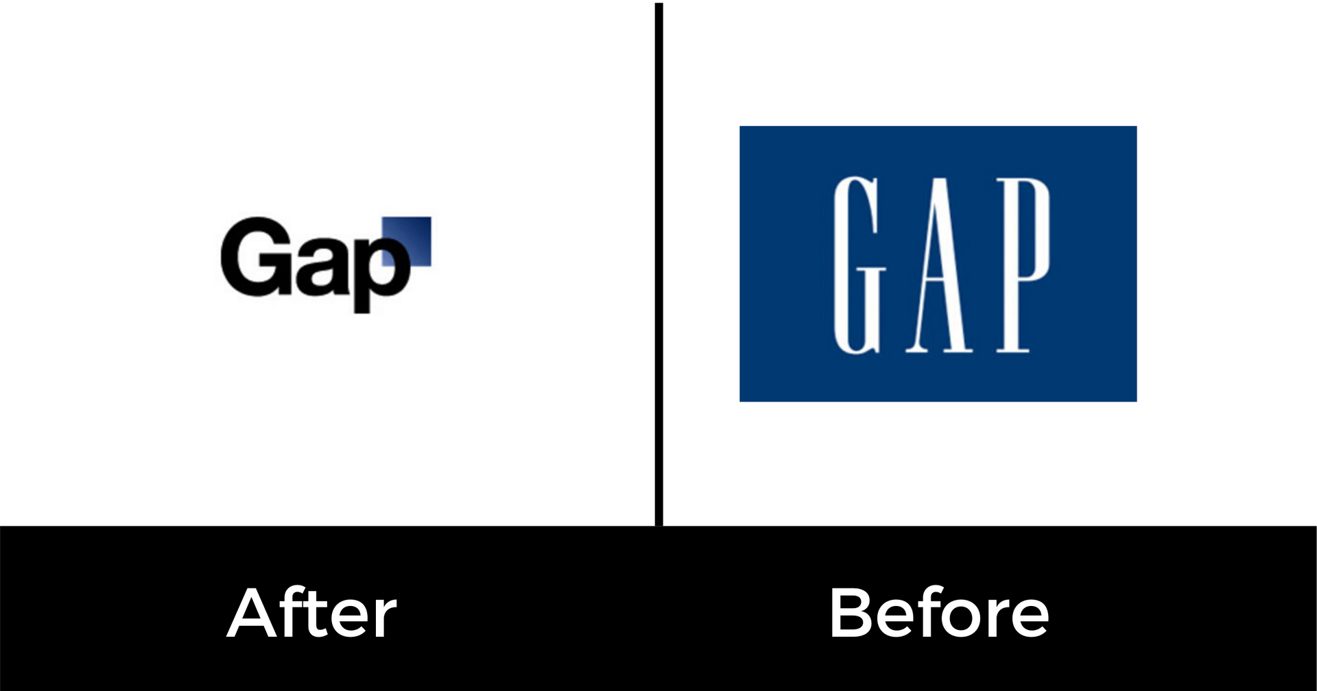 Uma foto de antes e depois do logotipo da GAP