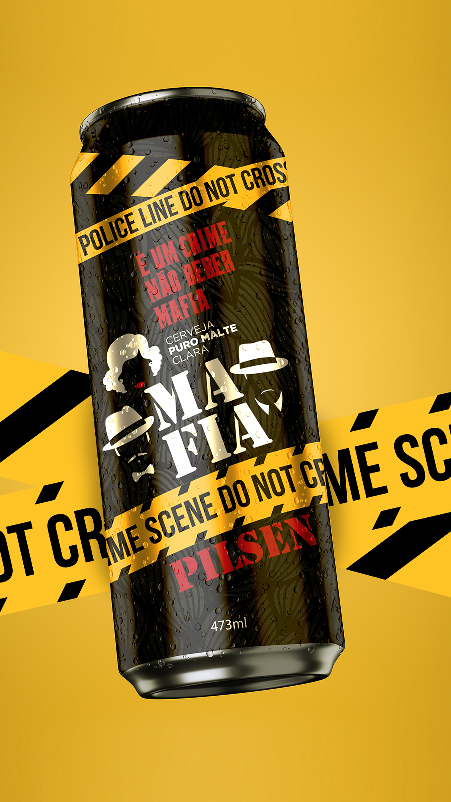 Uma lata de cerveja com uma fita policial.