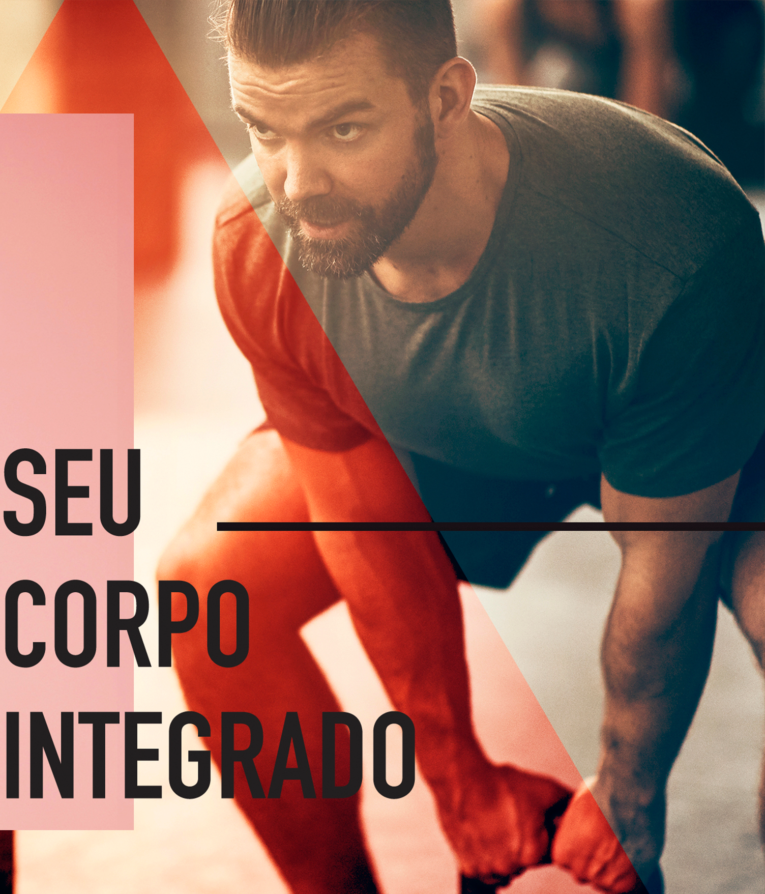 ATRIUM Um homem agachado com as palavras seu corpo integrado ao fundo