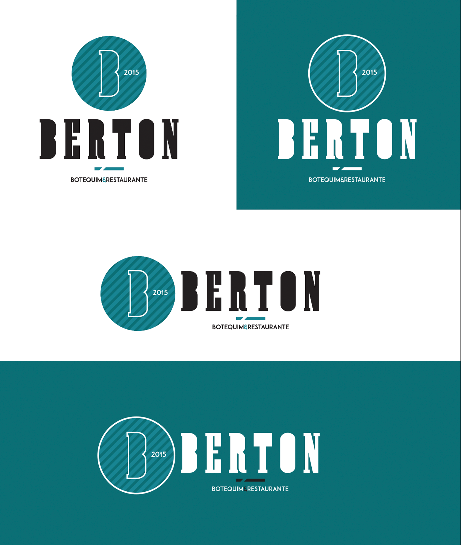 Um conjunto de quatro logotipos para uma empresa chamada berton