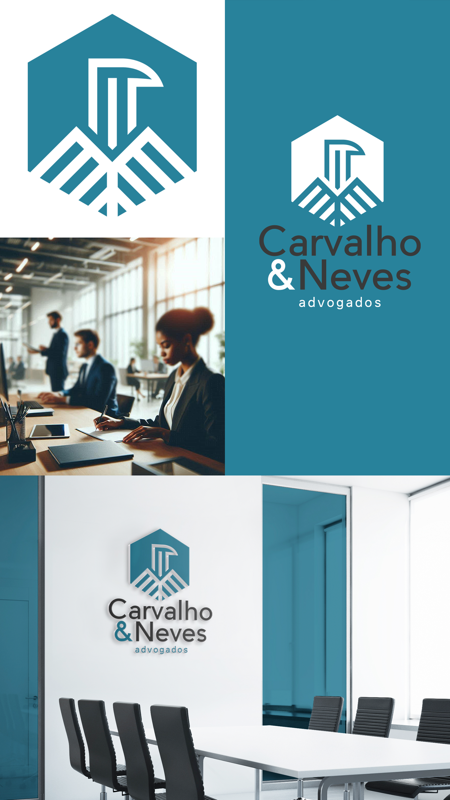 Carvalho & Neves Um logotipo azul e branco para carvalho & neves