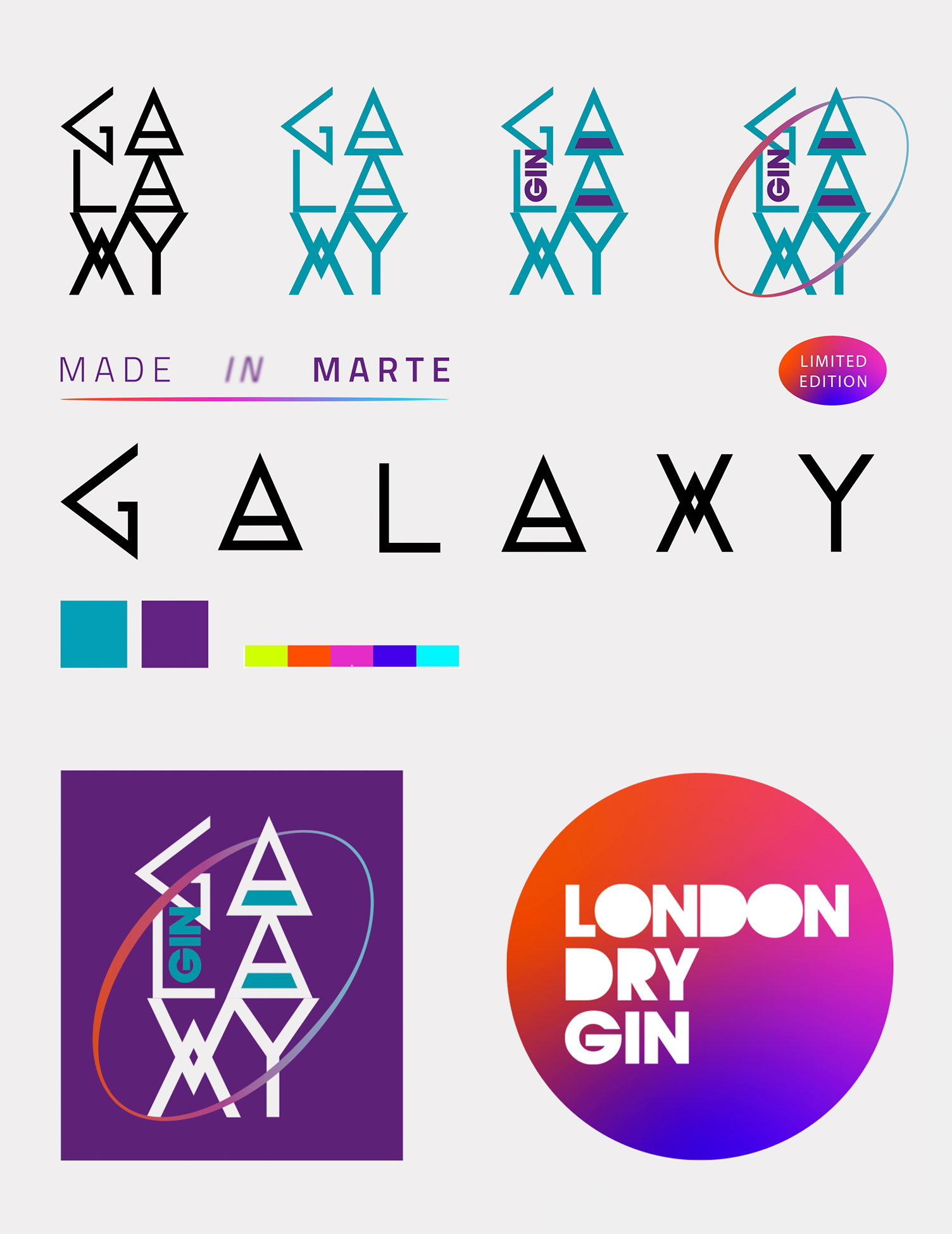 Vários logotipos, incluindo um para o London Dry Gin