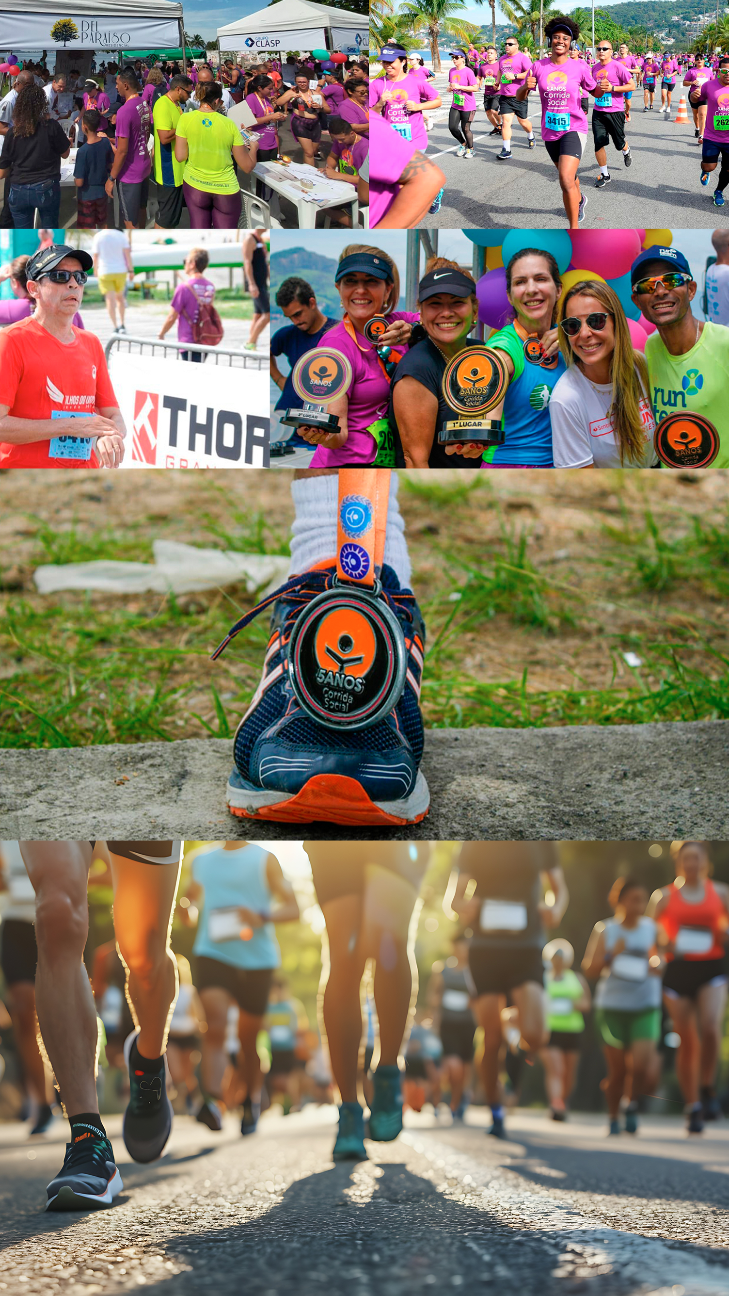 Corrida Social Uma colagem de fotos de pessoas correndo uma maratona.