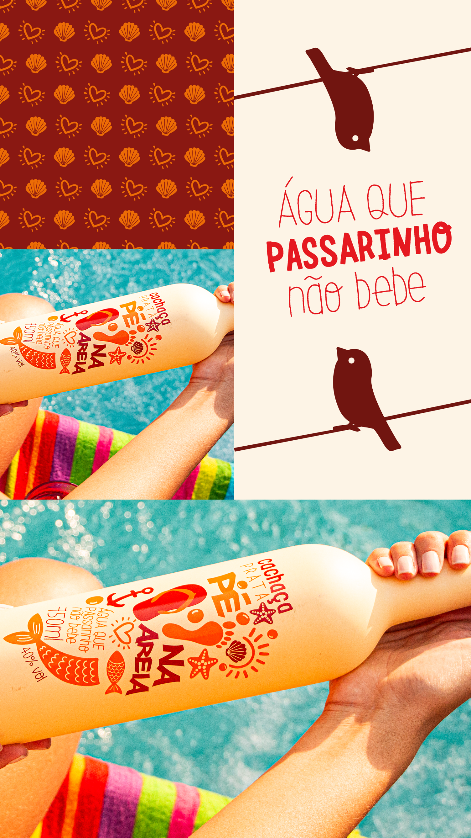 Pé na Areia Cachaça Um conjunto de pegadas com as palavras na areia