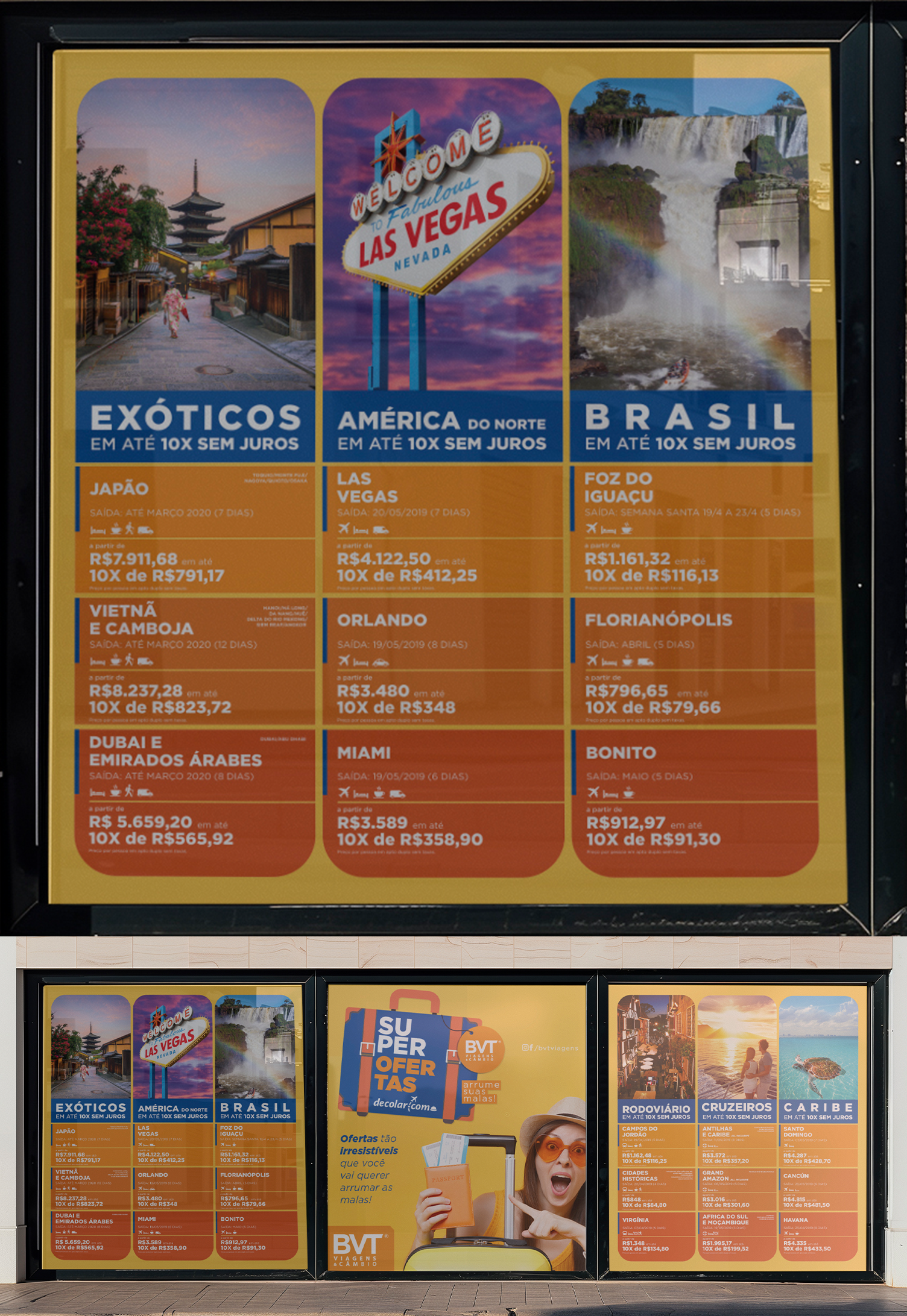 BVT Viagens Um anúncio de Las Vegas mostra uma cachoeira