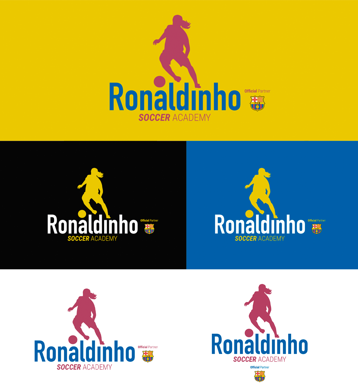 Ronaldinho Soccer Academy Um logotipo para a academia de futebol Ronaldinho com cores diferentes