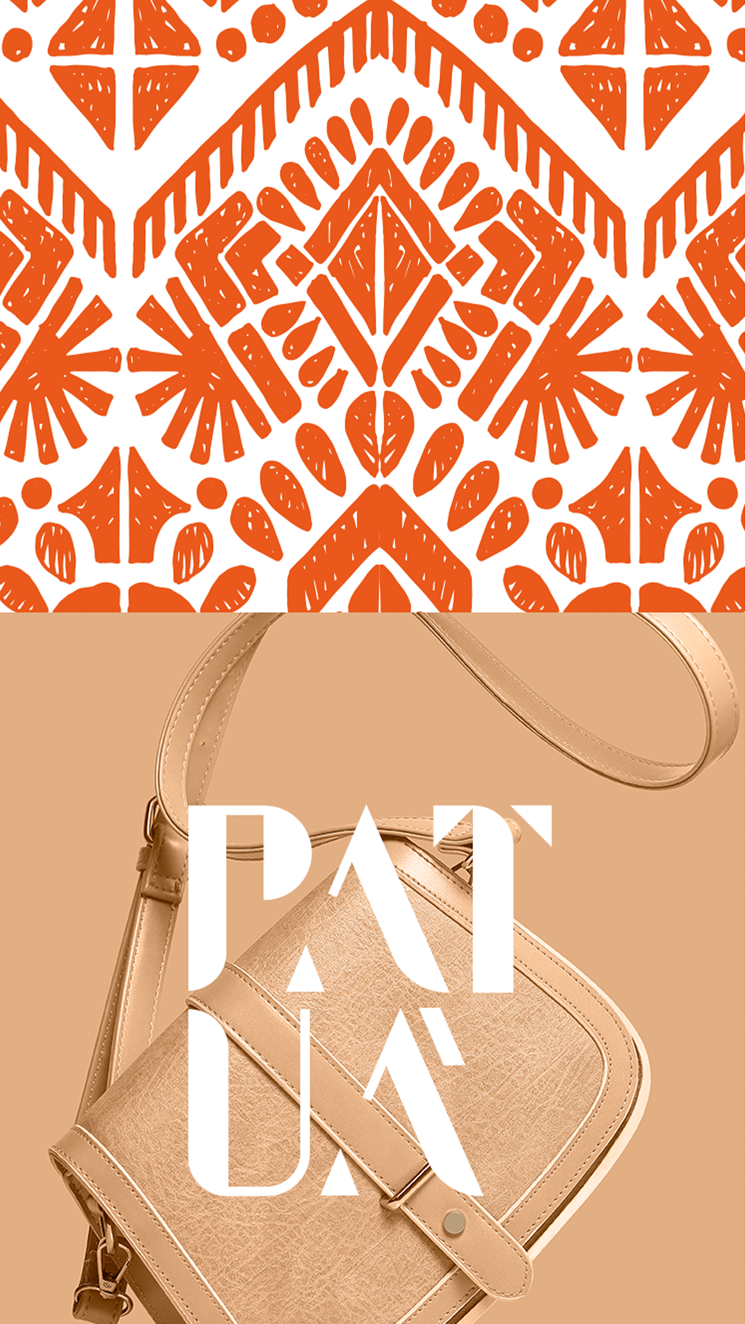 PATUÁ A purse is sitting on a table next to a patterned background.
