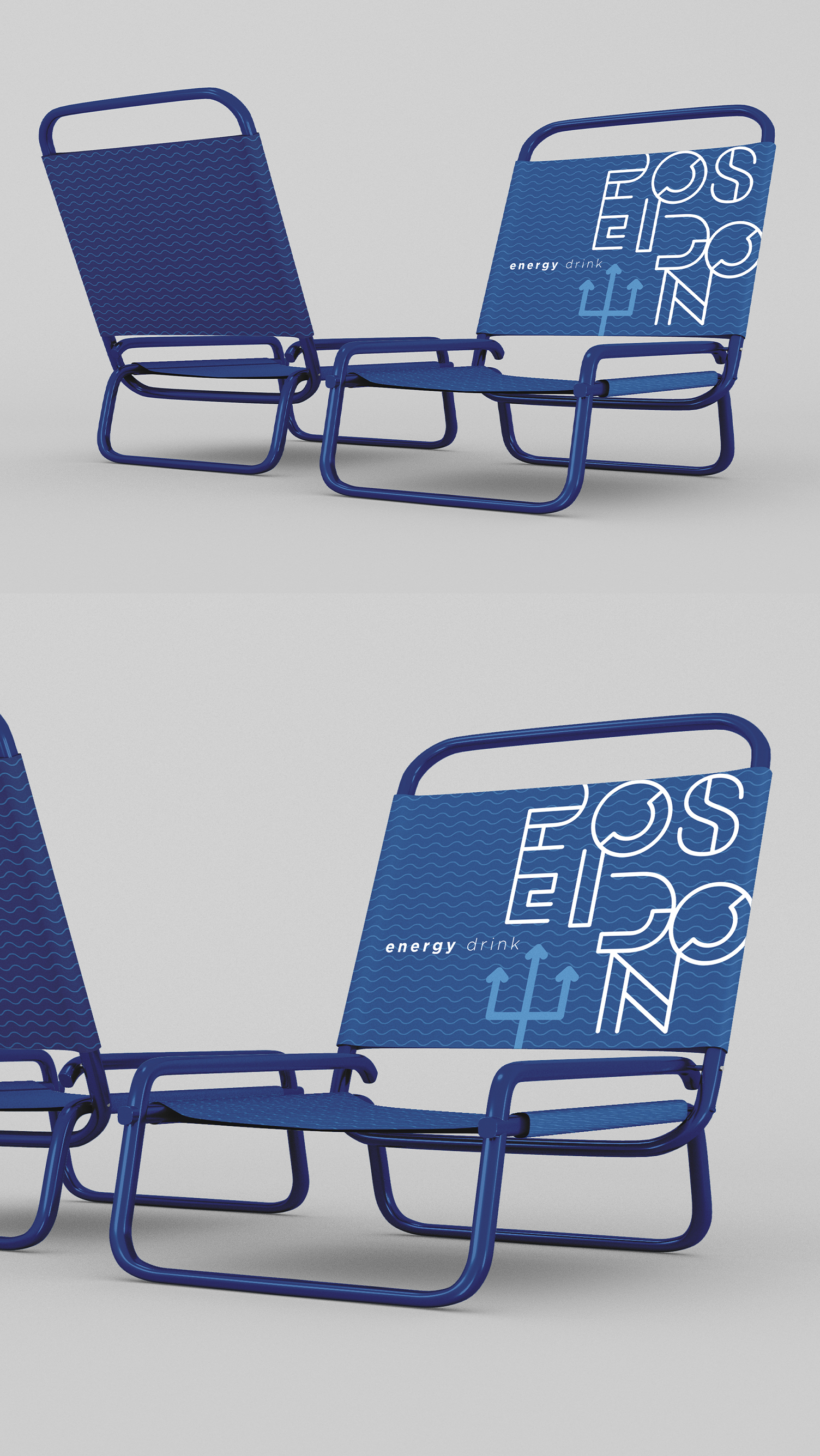 Poseidon Energy Drink A couple of blue chairs with the word jazz on them