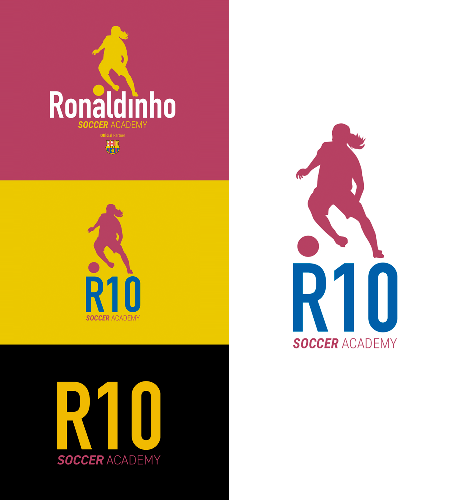 Ronaldinho Soccer Academy Logotipo da academia de futebol Ronaldinho com uma mulher chutando uma bola de futebol