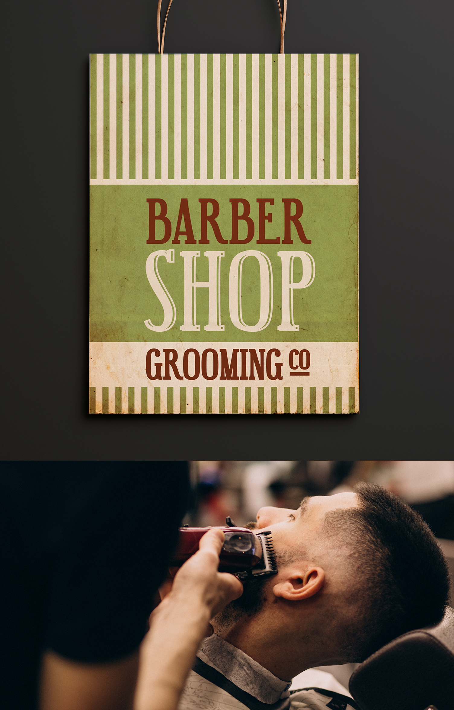 Um homem está cortando o cabelo em uma barbearia.