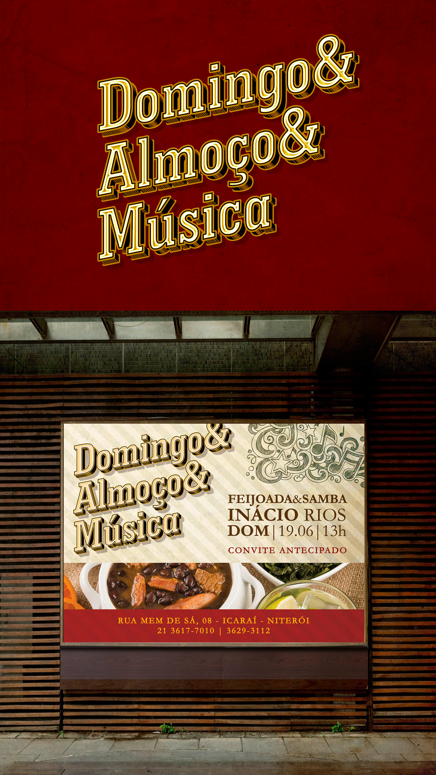 Uma placa que diz domingo & almoco & musica