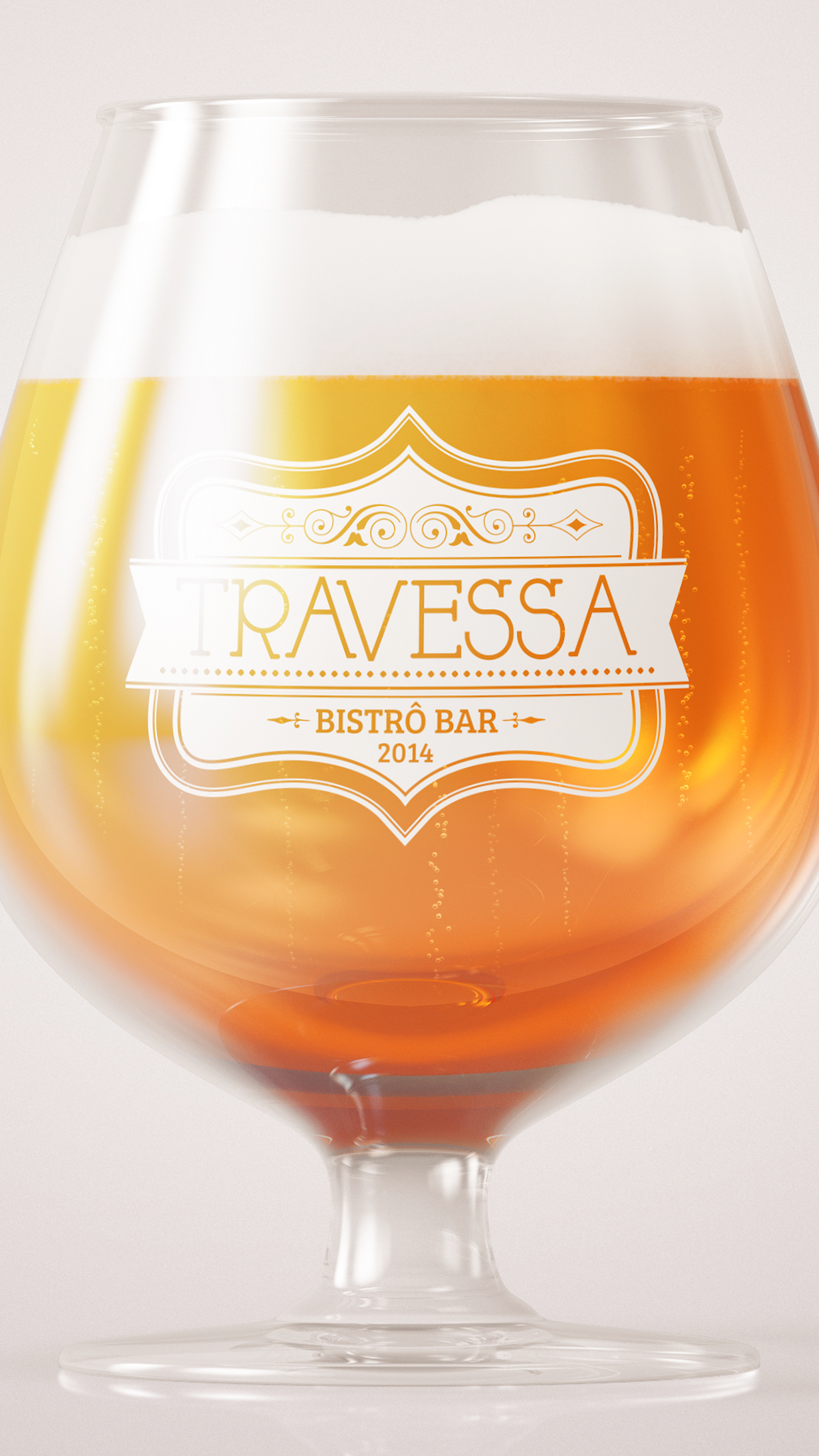 Travessa A glass of beer with the word ravessa on it.