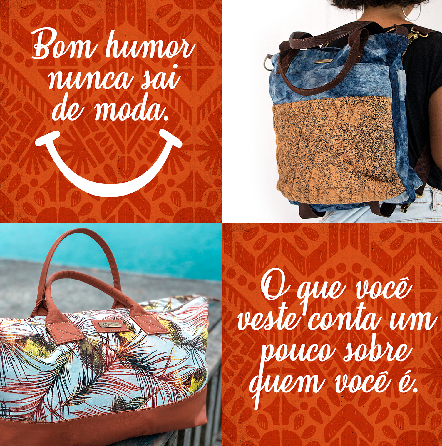 PATUÁ A collage of four images with one that says bom humor nunca sai de moda