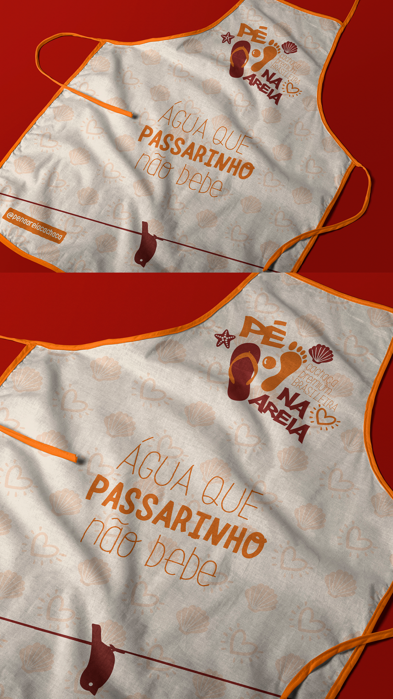 Pé na Areia Cachaça Um conjunto de pegadas com as palavras na areia
