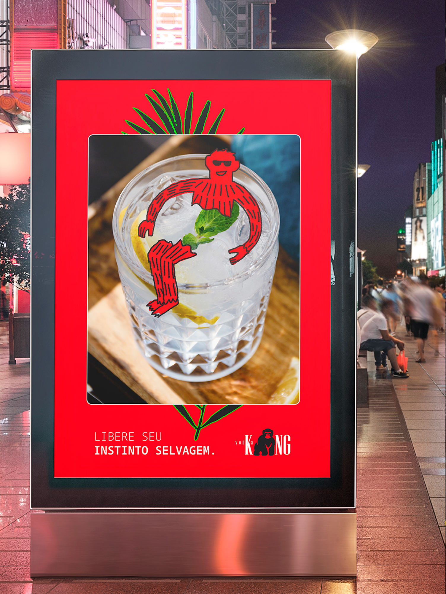 KONG Vodka Um outdoor com a imagem de uma bebida