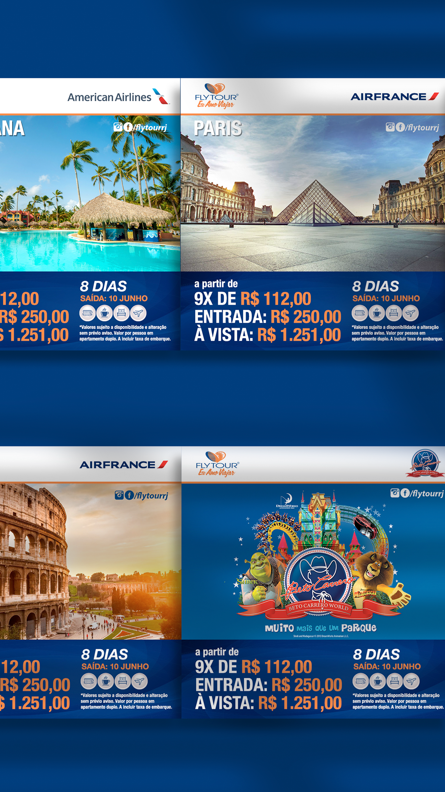 Uma captura de tela de um site de viagens mostrando uma variedade de pacotes de férias.