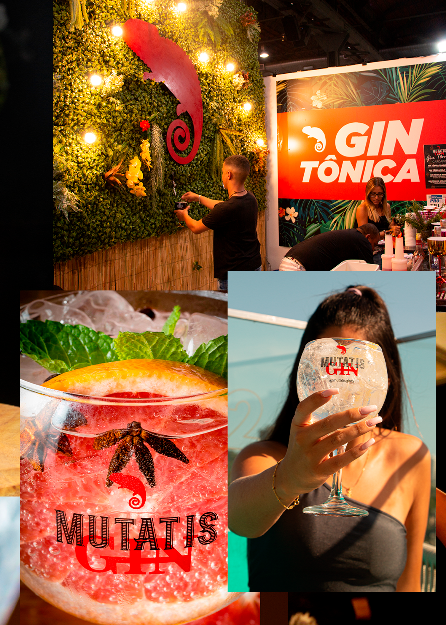 Uma mulher está segurando um copo de gin tônica na frente do rosto.