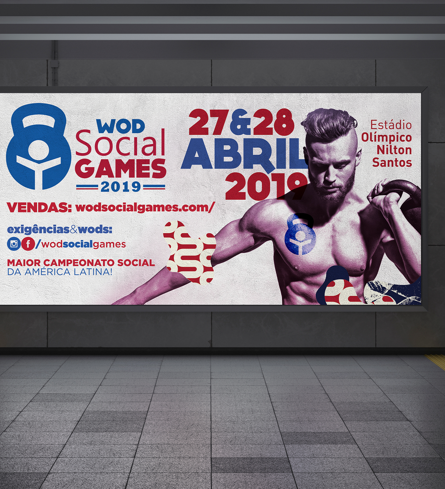 Um outdoor anunciando jogos sociais wod em abril de 2019