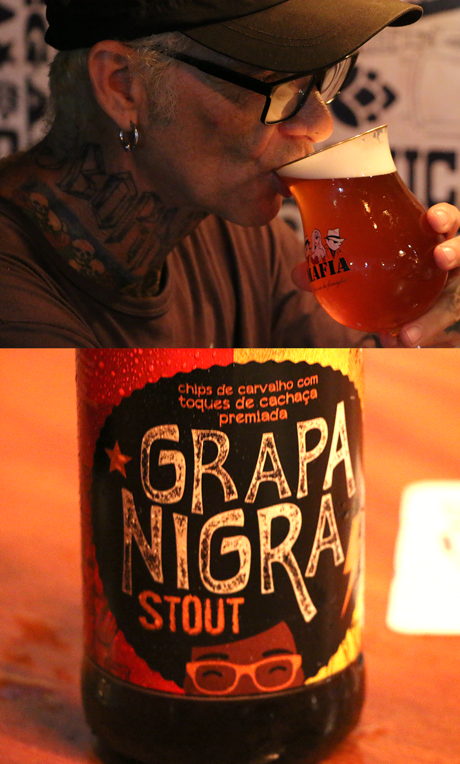 BAR DA MAFIA Um homem está bebendo grapa negra stout em um copo