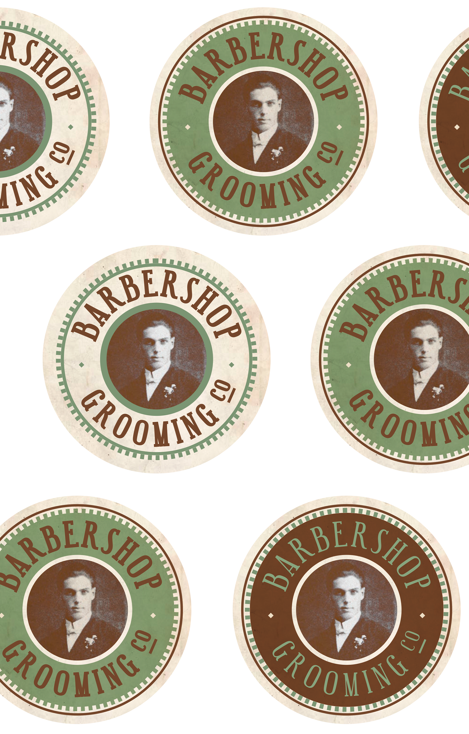 Um conjunto de adesivos de barbearia com a imagem de um homem