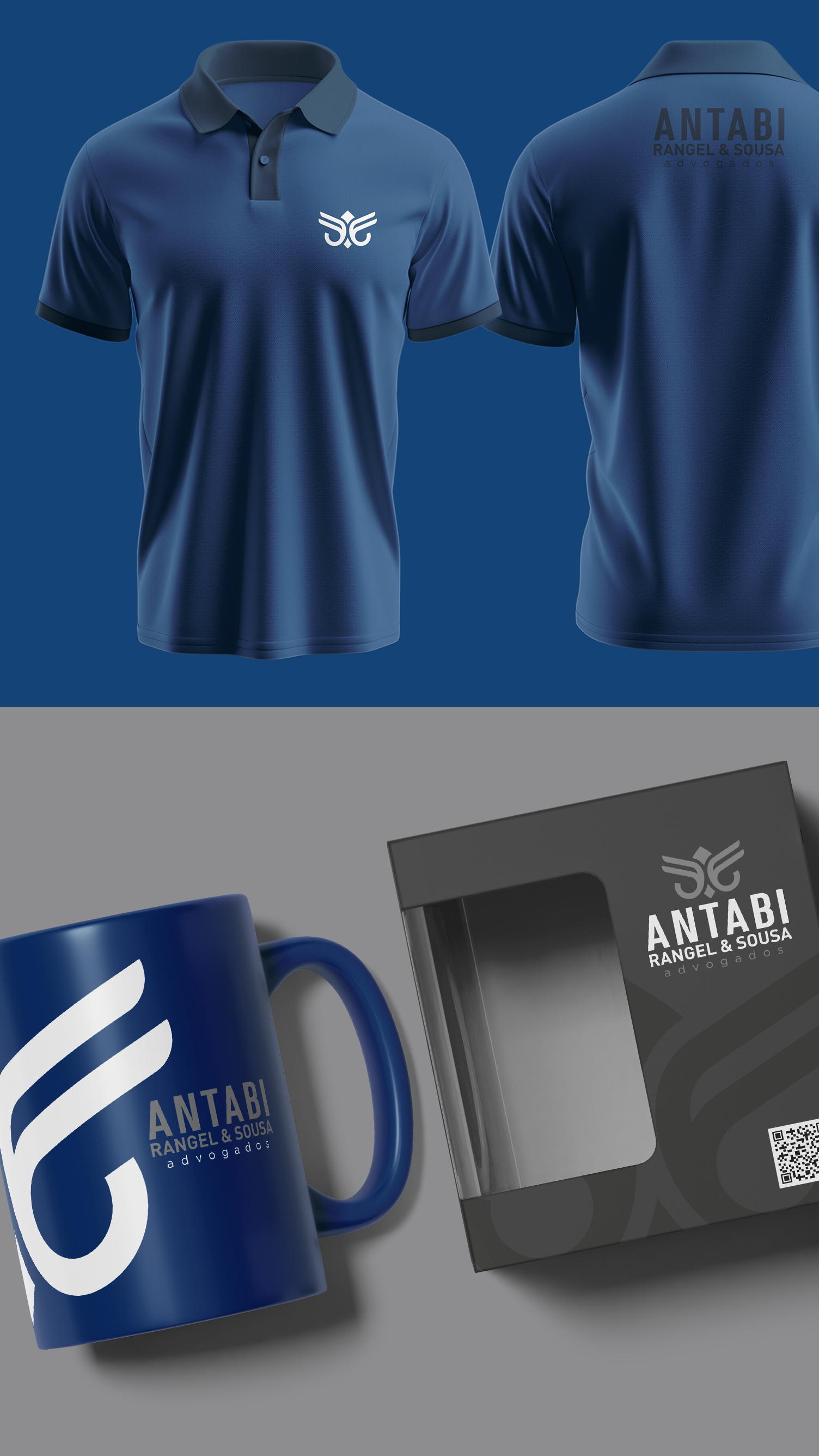Antabi, Rangel, Sousa, & Goes A blue polo shirt and a blue mug are sitting on a table.