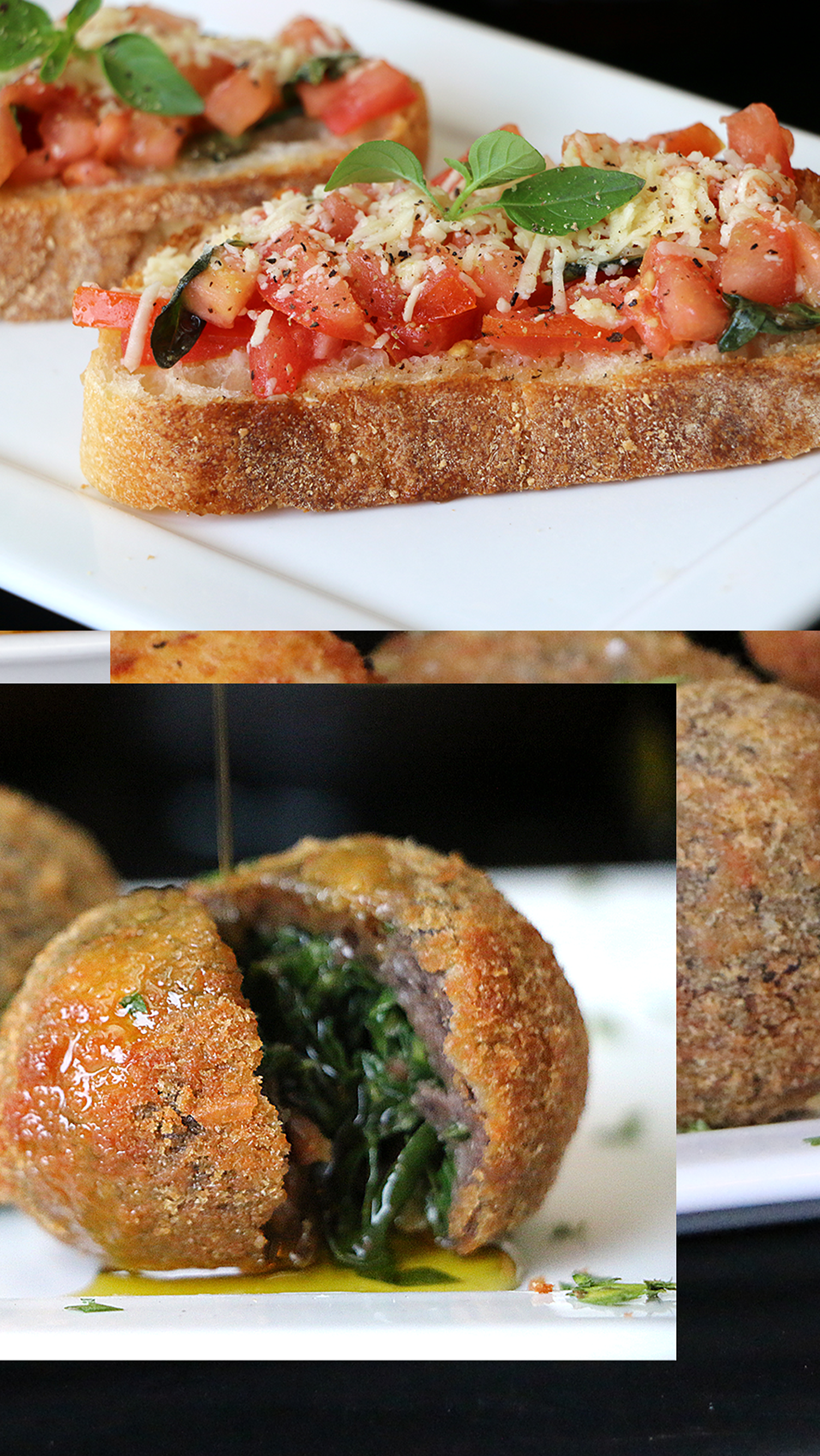A white plate topped with a piece of bread with tomatoes on it