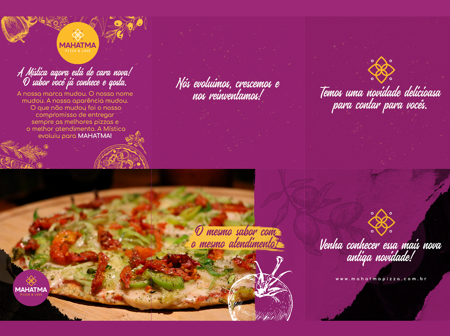 Mahatma Pizzas Uma pizza com muitas coberturas está sobre uma mesa de madeira.