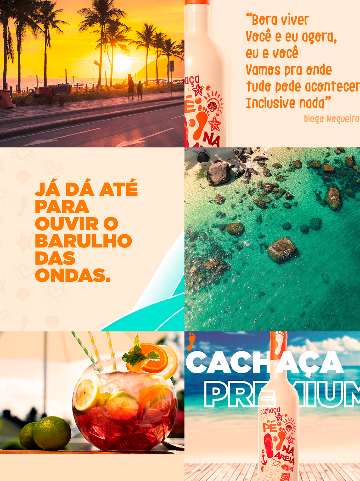 Pé na Areia Cachaça Um conjunto de pegadas com as palavras na areia